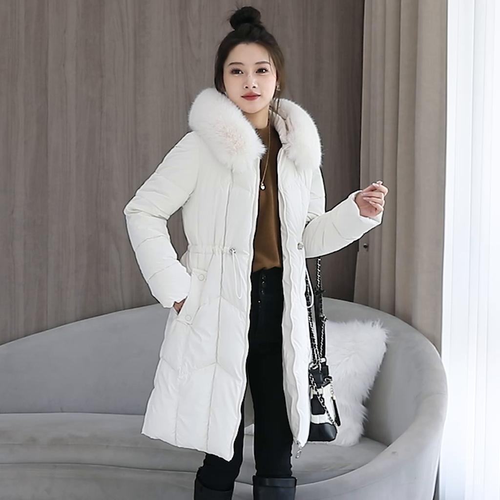 Fashion Women's Warm Winter Coats Hooded Elegant Faux Fur Collar Lady Jackets Thick Long Parkas