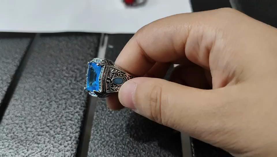 European and American Men's Engagement Ring, Luxury Jewelry, Square Yellowstone, Birthday Gift