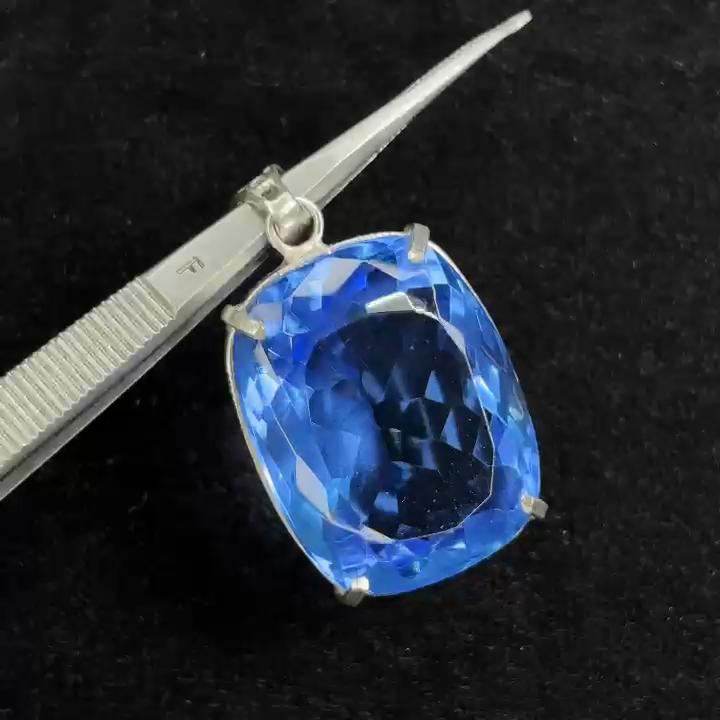 Blue Topaz Pendant 87 ct 925 Sterling Silver Collection Gemstone Jewelry Gift