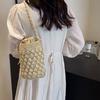 Summer New Fashionable Trendy Women's Bag High Quality Grass Woven Tote Bag Bucket Shape Drawstring Handbags