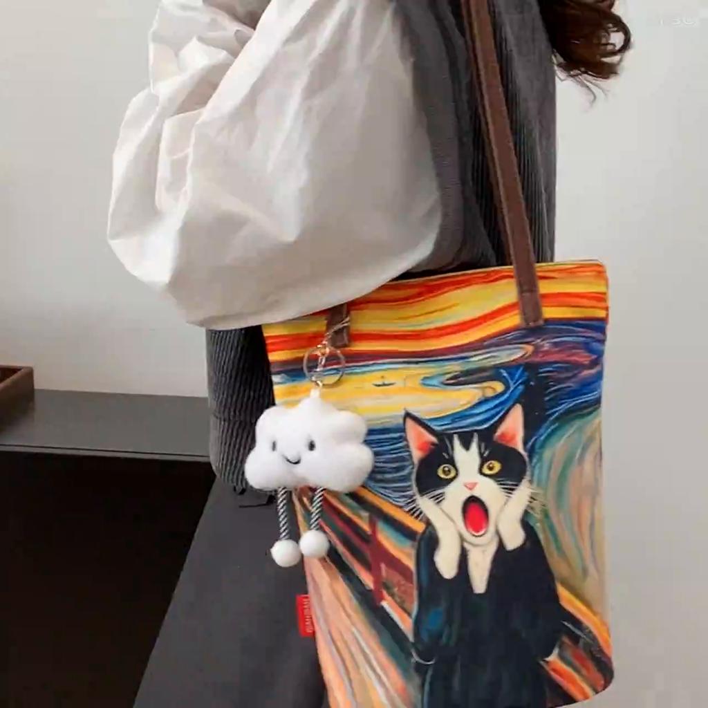 Женская сумочка, симпатичная сумка-ведро с мультяшным принтом, переносная сумка-цилиндр, холщовая сумка-тоут, сумки для ланча для студентов и девочек