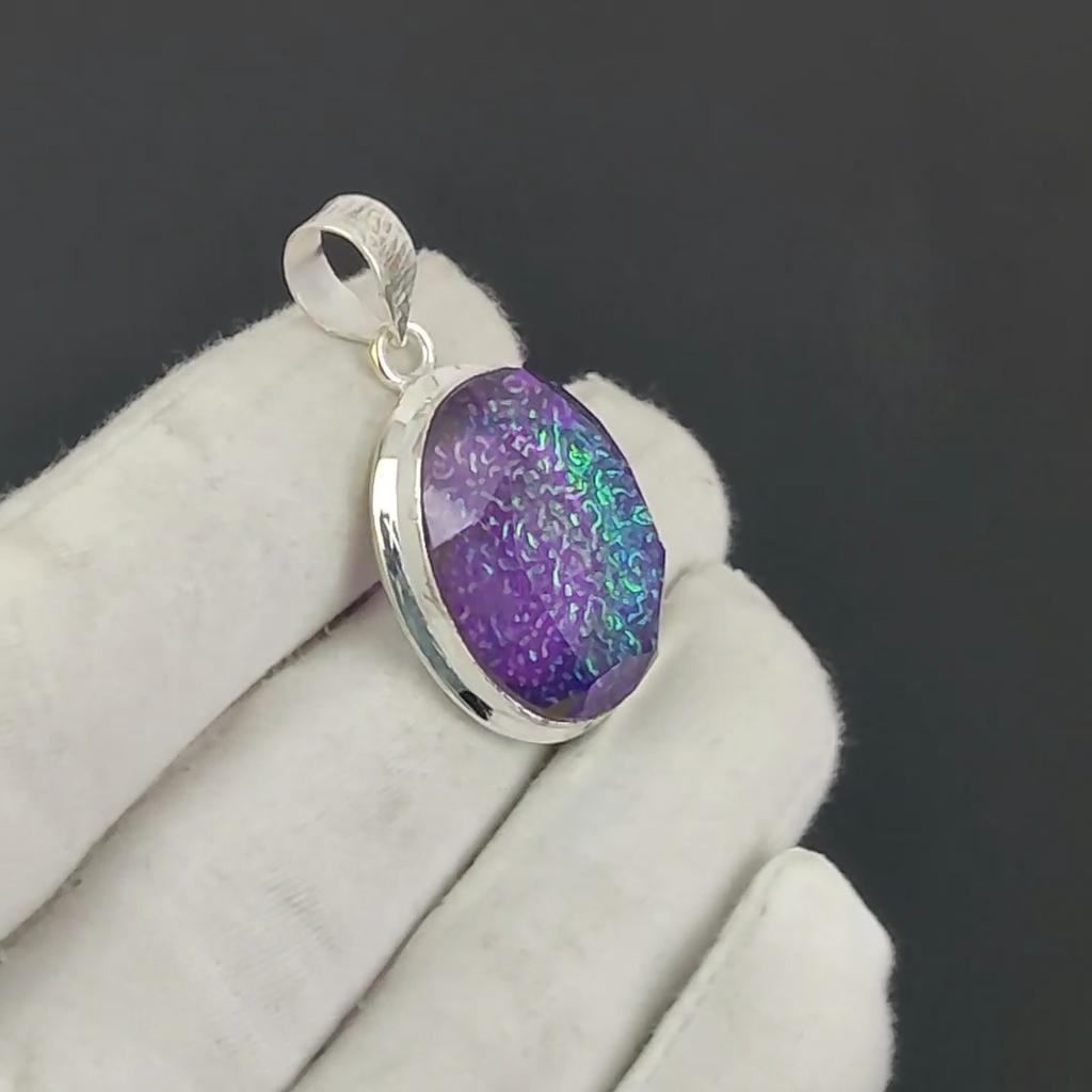 Изящный серебряный кулон с драгоценным фиолетовым огненным опалом из стерлингового серебра 925 пробы — дизайн груши ручной работы, повседневное украшение для помолвки в подарок
