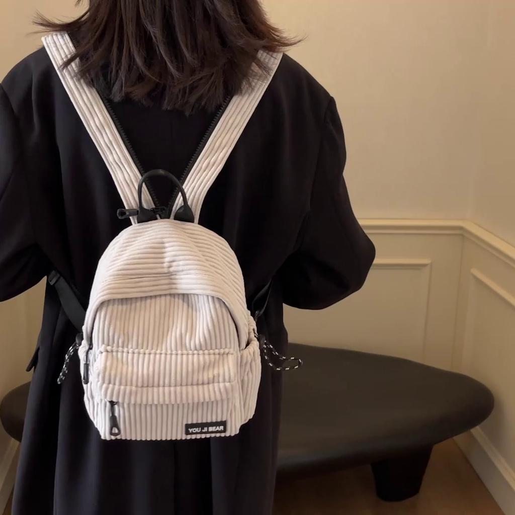 Corduroy Backpack Women's Small Backpack Student Class Bag Multi-Function Chest Bag