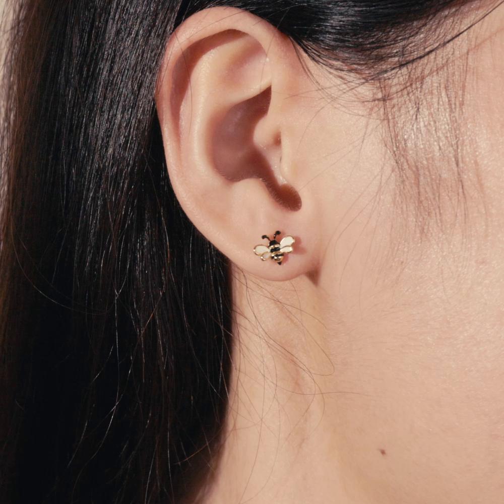 BAMOER, стерлинговое серебро 925 пробы, эмаль, шмель и сладкий мед, блестящее ожерелье и серьги-гвоздики для женщин, модный комплект ювелирных изделий