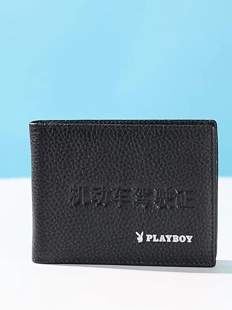PLAYBOY Driver's License Holder, Top-Grain Leather Protective Case, Integrated Card Holder for Motor Vehicle License And ID Card, Black