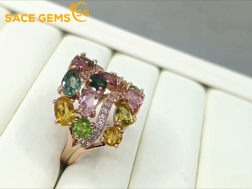Sace Gems Кольца из стерлингового серебра 925 пробы 4*6 мм с натуральным турмалином и драгоценными камнями для женщин, обручальные, коктейльные, вечерние, изящные ювелирные изделия, подарок