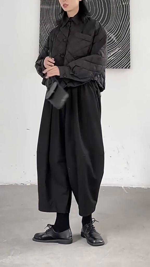 Johnature Casual Pants Women Fashion Simple Versatile Autumn Winter Solid Color Elasticated Waist Cropped Harem Pants