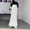 Корейская мода Осень Зима Женская Макси Длинная Юбка с Завышенной Талией Черная Бежевая Серая Вязаная Плиссированная Юбка Теплая Вязаная Элегантная Юбка