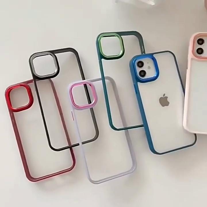 Solid Color Frame Plating Camera Circle Acrylic Phone Case for iPhone 16 15 14 13 12 11 Pro Max Shockproof Case