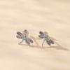 WOSTU 925 Sterling Silver Dragonfly Stud Earrings Insect Earrings for Women Colorful Zircon Fine Jewelry
