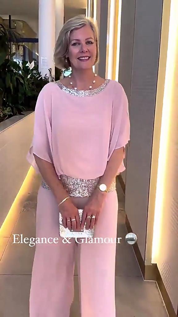 YYFS Women's Fashion Casual Spring Autumn Solid Color Print 1/2 Sleeves O Neck Trousers Pants Suits