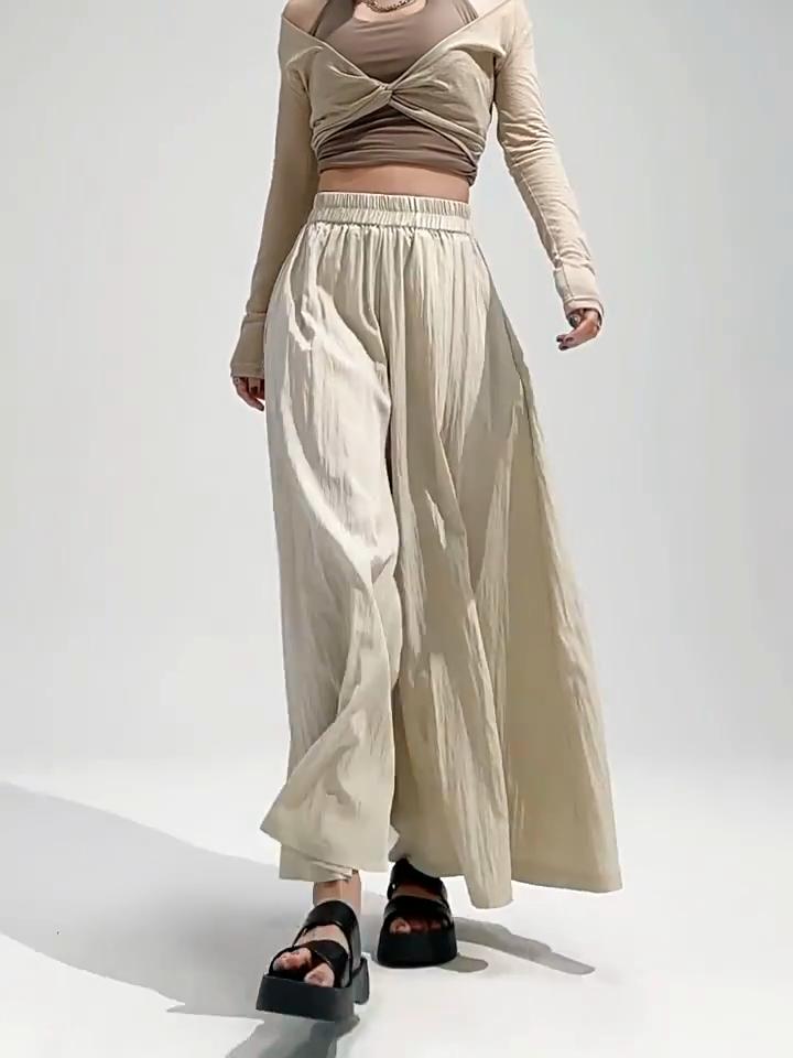 Cotton Linen Wide-legged Trousers Women's Summer Lazy Trousers High-waisted Thin Trousers Nine-minute Trousers