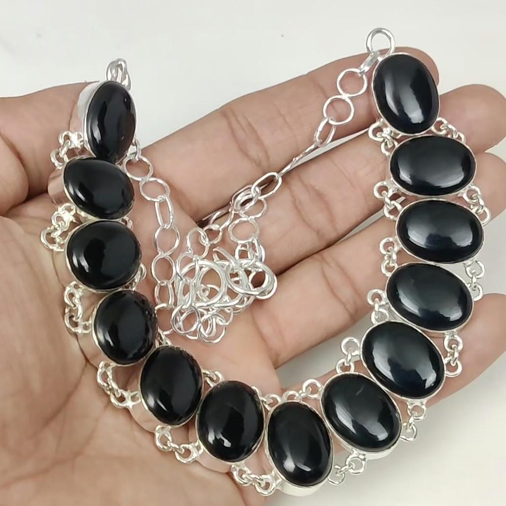 Натуральный черный оникс драгоценный камень ручной работы из стерлингового серебра 925 пробы, ожерелье с гальванопластикой, черный оникс серебро для жены, подвеска унисекс, праздничные наряды, подарки
