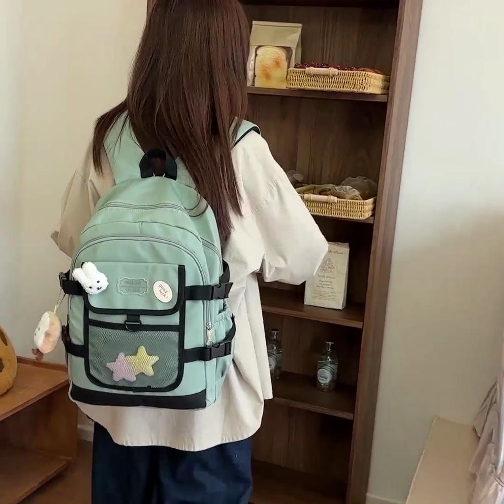 Women's Color Block Schoolbag Junior High School Students Large Capacity Backpack