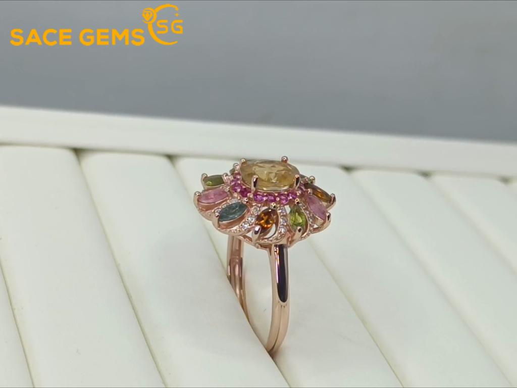 Sace Gems 925 Sterling Silver Tourmaline Gemstone Rings for Women Engagement Cocktail Party Fine Jewelry Gift