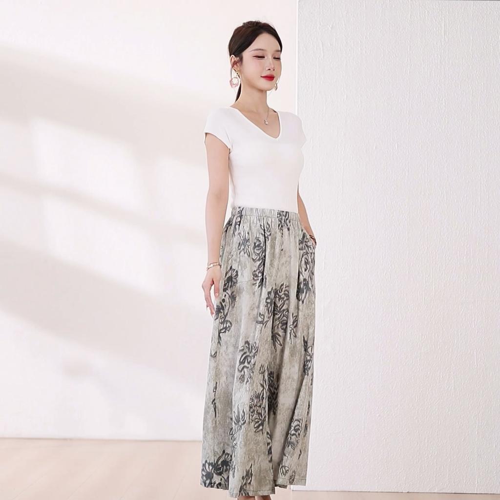 Summer Wide Leg Pants Women Clothes Casual Elastic Waist Plus Size High Waist Trousers Summer Bottoms