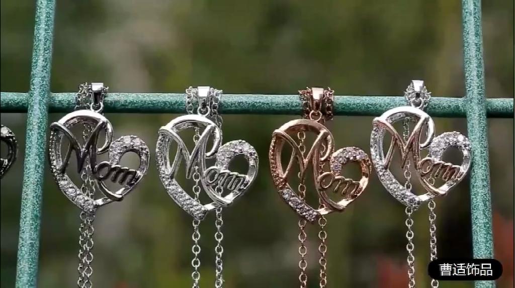 Mom Heart-shaped Pendant Diamond Letter Alloy Rhinestone Women Necklace Jewelry Mother Gift