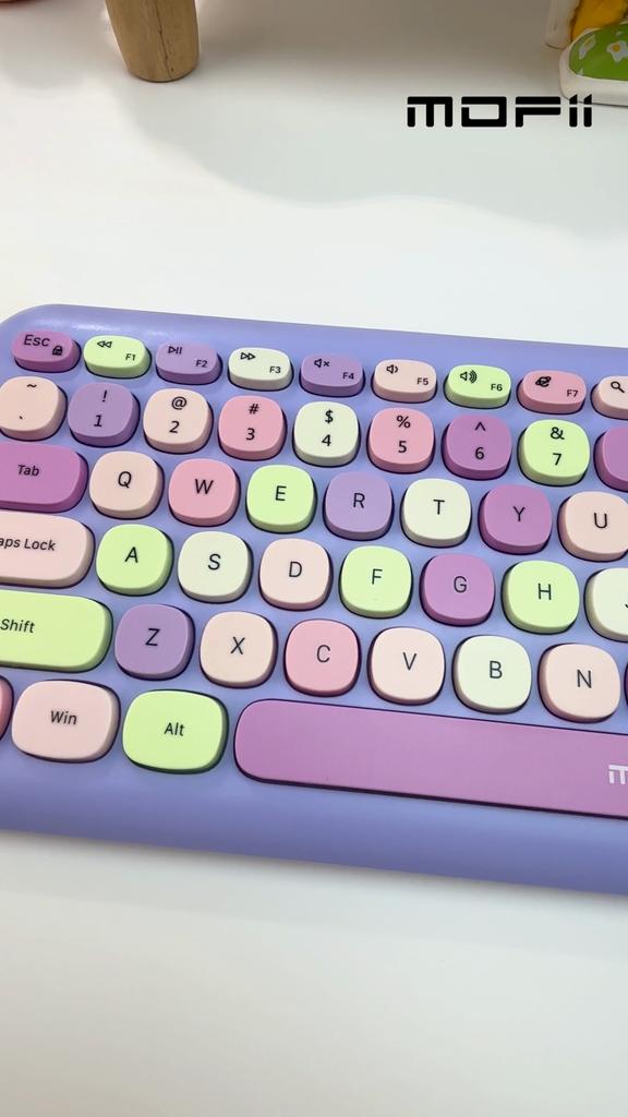 Mofii Беспроводная мышь и клавиатура в комплекте: Круглые колпачки клавиш, беспроводная клавиатура для офисных женщин, полноразмерная клавиатура пишущей машинки