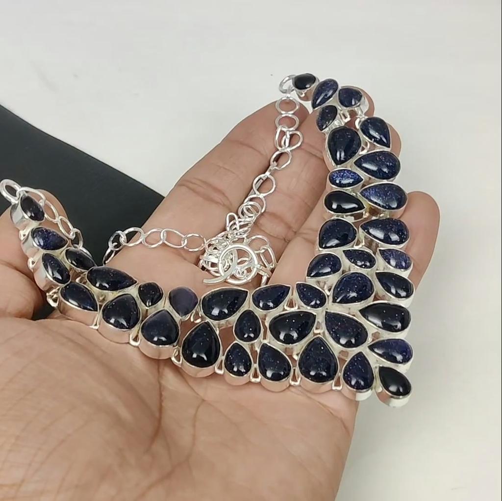 Натуральный голубой солнечный камень драгоценный камень ручной работы из стерлингового серебра 925 пробы гальванопластика ожерелье, голубой солнечный камень серебро для жены унисекс кулон праздничный наряд подарки