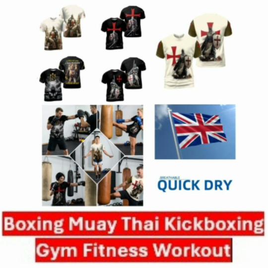 Retro Warrior United Kingdom British UK Britain England Knights Templar MMA Boxing Muay Thai T-shirt 3D Print Unisex Training Fitness Workout Sport