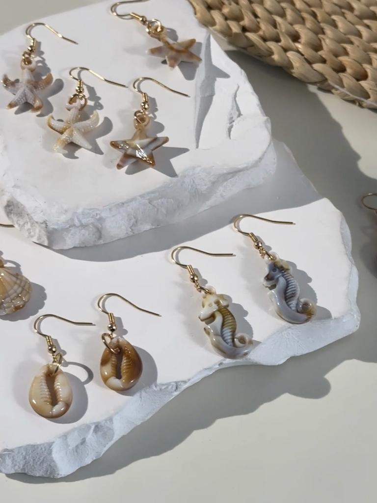 Exquisite Compact Beach Vacation Style Acrylic Starfish Shell Pendant Earrings for Women Jewelry Gifts, Daily Matching Earrings