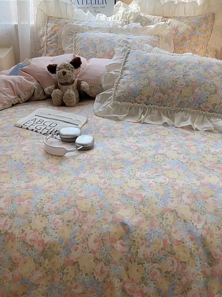 Французское кружево Комплект из четырех предметов для кровати Чистый хлопок Гипоаллергенный Комфортный Дышащий Стиранная простыня Пододеяльник Наволочка