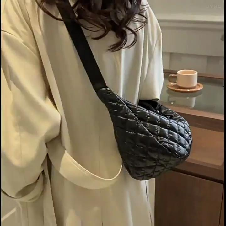 Space Cotton Shoulder Bag Fashion Hobo Crossbody Bags Lattice Pattern All-match Large Capacity Handbags for Women Commuting