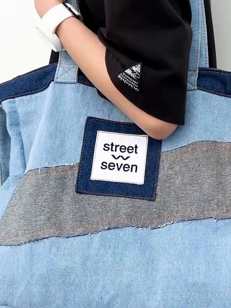 Large Capacity Tote Bag Women's Denim Patchwork Crossbody Bag Shopping Bag