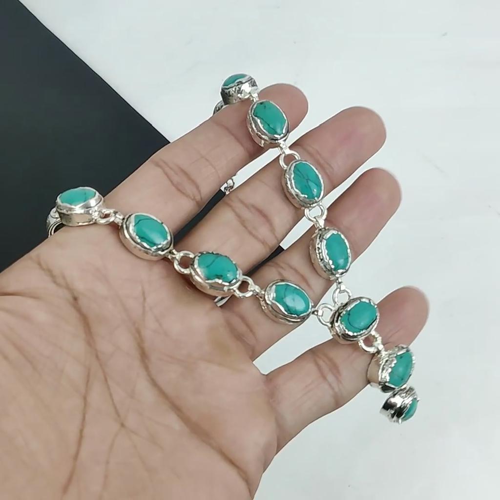 Ожерелье из серебра 925 пробы с бирюзой Санта-Роза, серебряное ожерелье с бирюзой Санта-Роза для жены, ожерелье унисекс, подарок