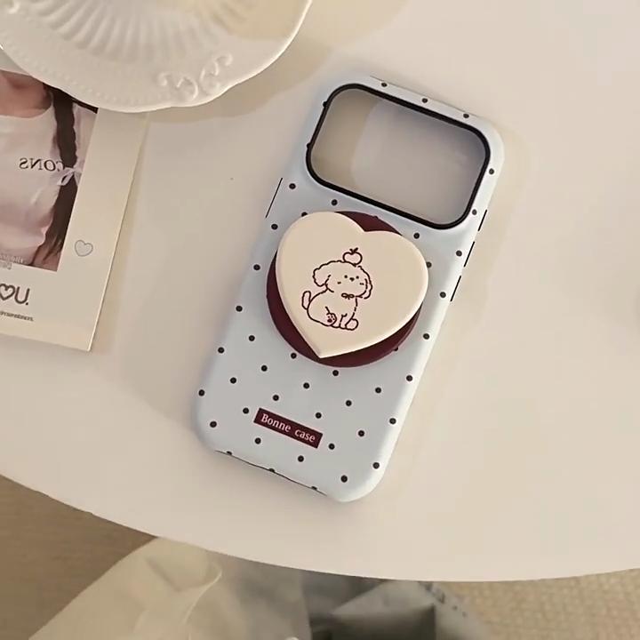 Милый Мультяшный Синий Чехол-Подставка в Горошек для iPhone 16, iPhone 17 и iPhone 17 Pro Max