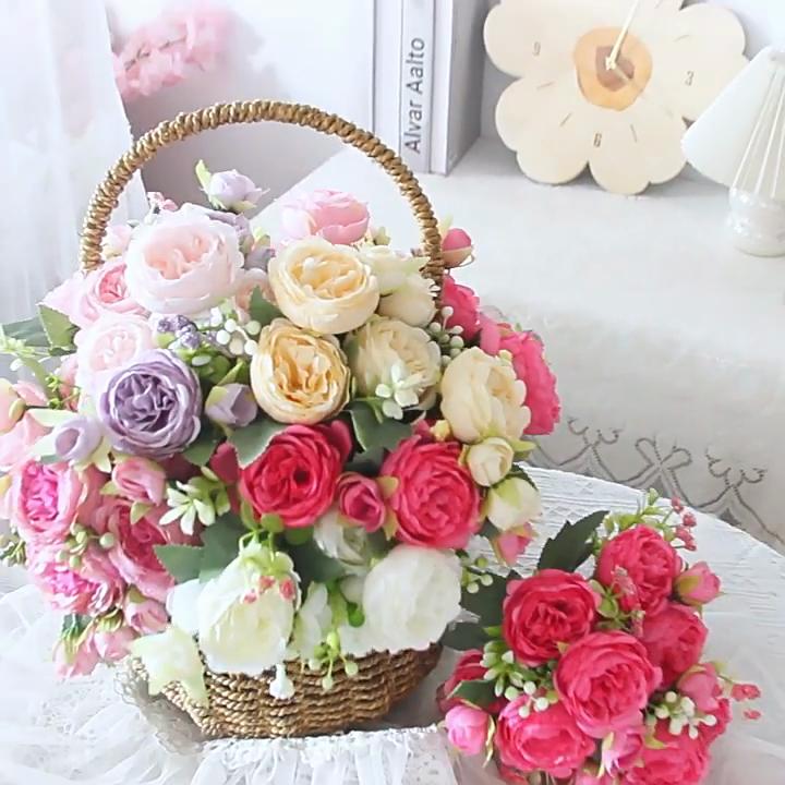 2PCS Artificial rose bouquets for home decoration, wedding arrangements, 5-head Persian roses