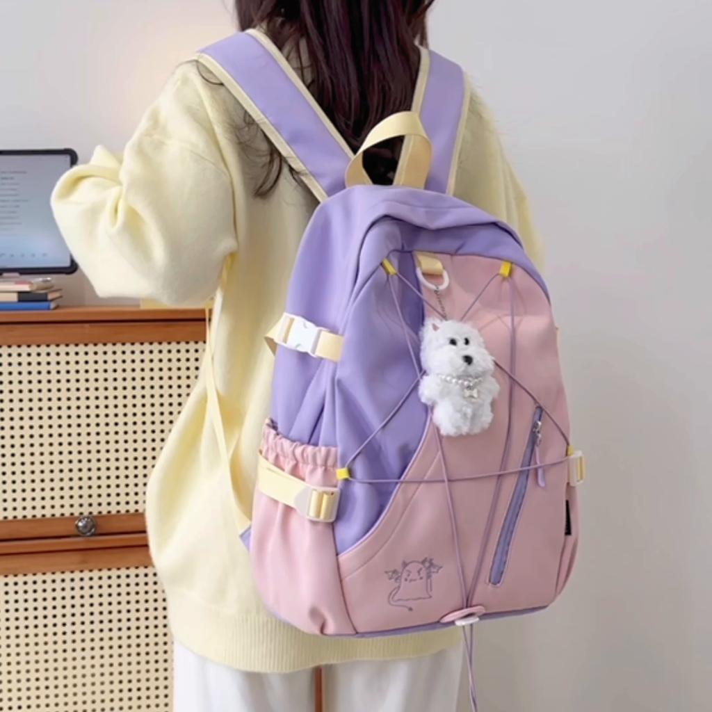Student Schoolbag Women's Color Block Backpack Campus Large Capacity Backpack