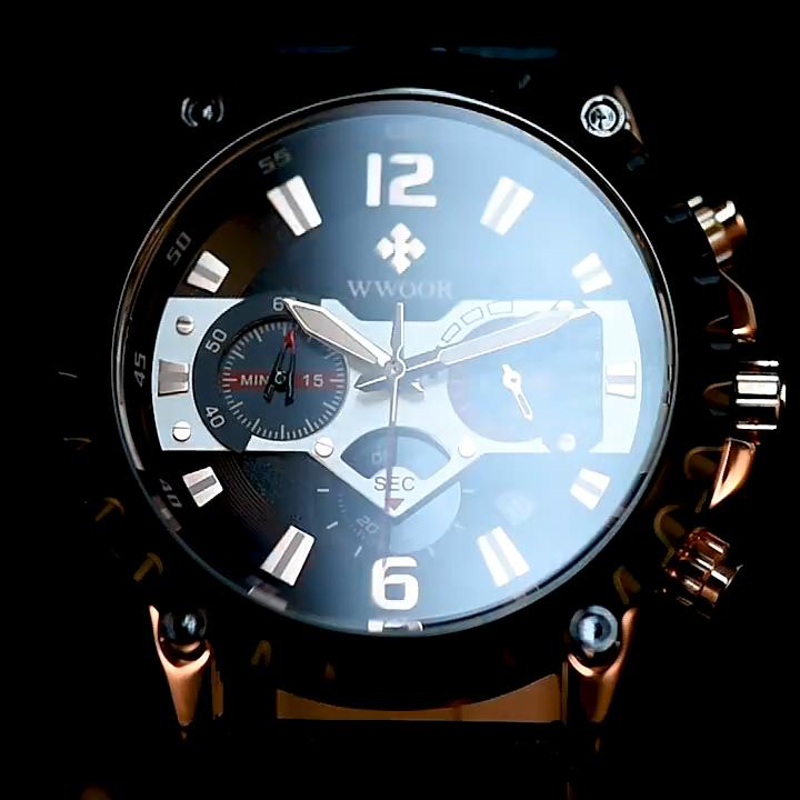 WWOOR Мужские часы с кожаным ремешком, повседневные деловые мужские часы, водонепроницаемые модные кварцевые мужские часы