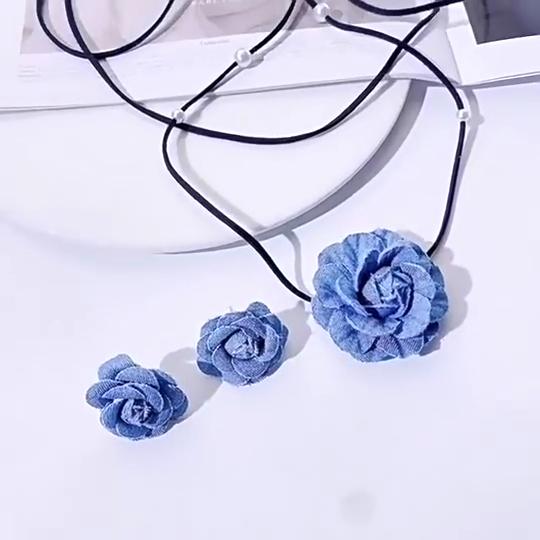 Синий цветок камелии, ожерелье-гвоздик, свадебные комплекты ювелирных украшений, свадебные Франция, ожерелья на ключицах, серьги, жемчужные украшения для женщин