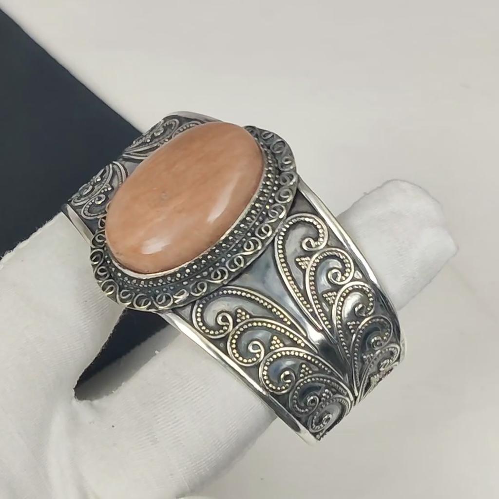 Браслет-манжета из натурального оранжевого авантюрина, ручной работы, из стерлингового серебра 925 пробы, браслет из оранжевого авантюрина, для жены, браслет унисекс, подарок маме