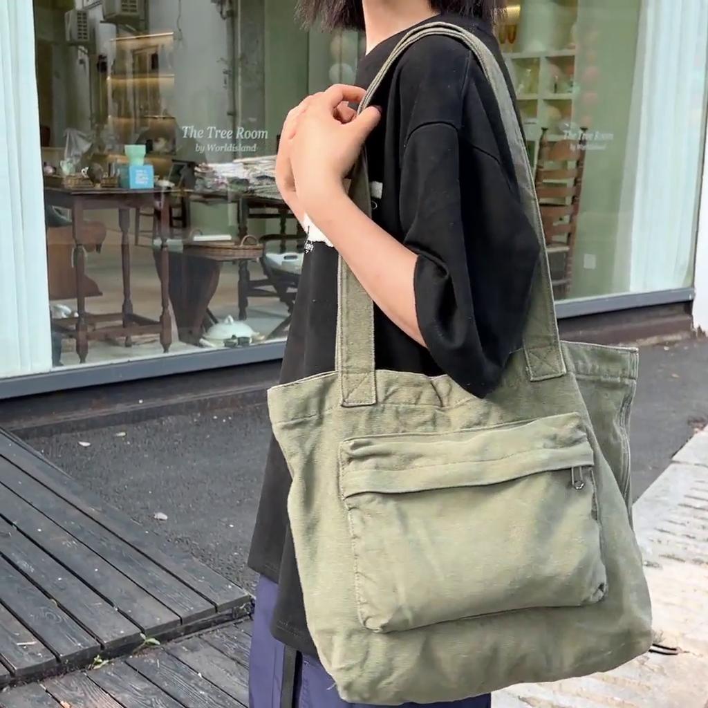 Tote Bag Women's Solid Color Large Capacity Shoulder Bag Student Canvas Underarm Bag