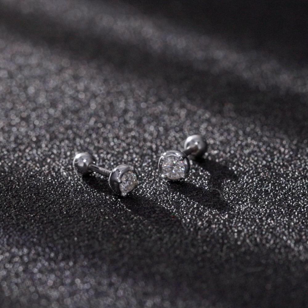 Bamoer 925 Sterling Silver Bezel Setting Moissanite Stud Earrings Round Cut Lab Diamond Earrings for Women Wedding Jewelry Gift