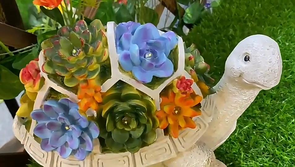 Солнечные садовые уличные статуи Черепаха с сочными и 7 светодиодными лампами-декор газона Статуя черепахи-уникальные подарки на новоселье