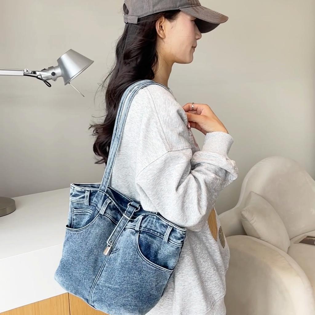 Women Denim Tote Bag Large Capacity Casual Shoulder Handbag
