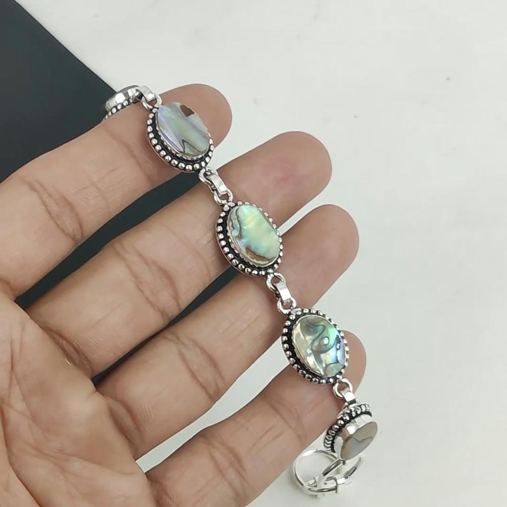 Красивый браслет из драгоценных камней в виде ракушки-ушка ручной работы из серебра 925 пробы, браслет из ракушки-ушка для жены, браслет унисекс, подарок на День отца