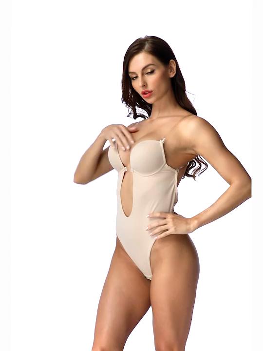 Women's U Plunge Strapless Backless Shapewear Seamless Thong Bodysuit V Neck Body Shaper Padded Bra Camisoles Crop Tops