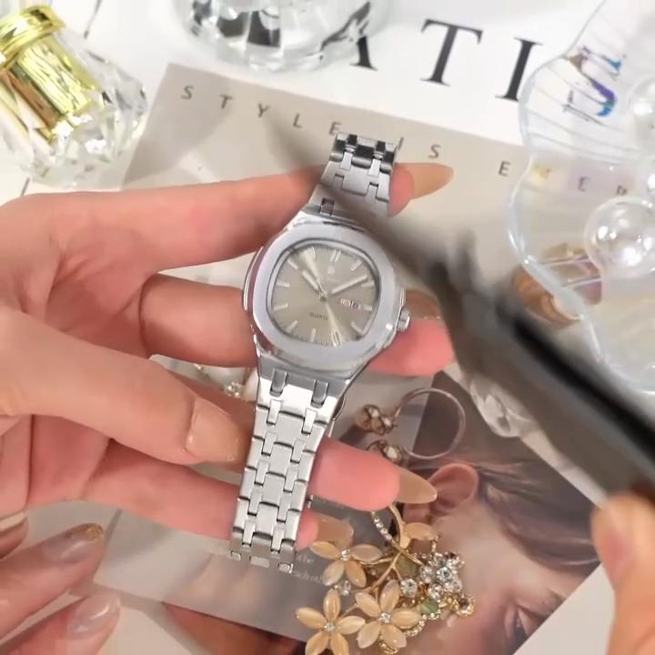 Fashion Quartz Ladies Watch Stainless Steel Date Week Woman's Wristwatch Waterproof Luminous Business Watches For Men Couples