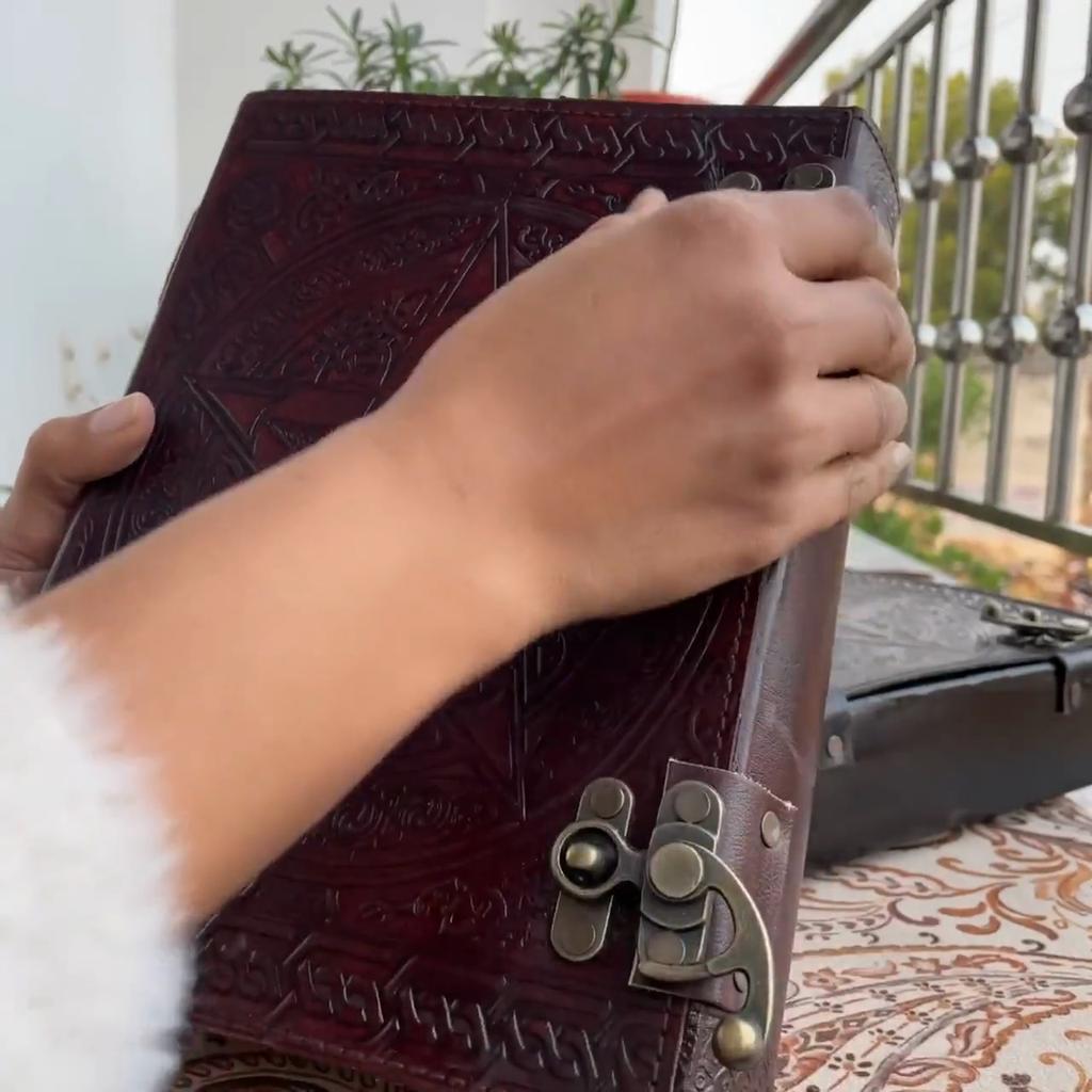 Handmade Pentagram Leather Journal With Lock,  Diary, Spell Book Of Shadows Journal, Leather Diary, Lockable Journal. ( Lined Pages )