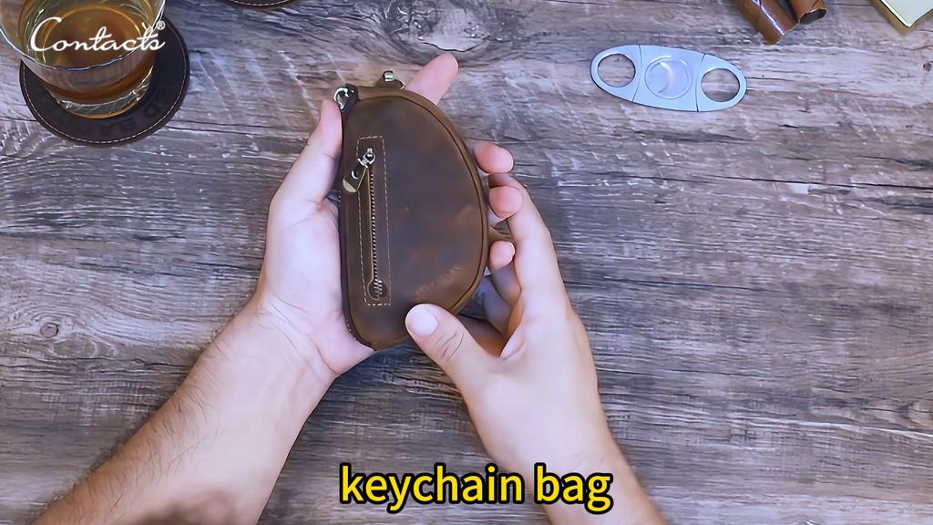 Мужской винтажный кошелек для ключей CONTACT'S из натуральной кожи ручной работы со съемным брелоком для ключей на молнии, держатель для ключей от автомобиля, защита от потери ключей
