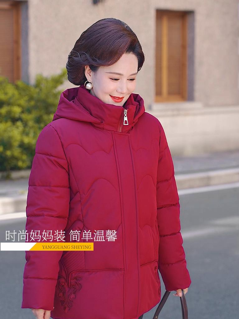 Plus Size XL-5XL Middle Age Woman Coats Winter Short Parkas Hooded Embroidery Casual Thick Warm Outerwears Women's Jackets