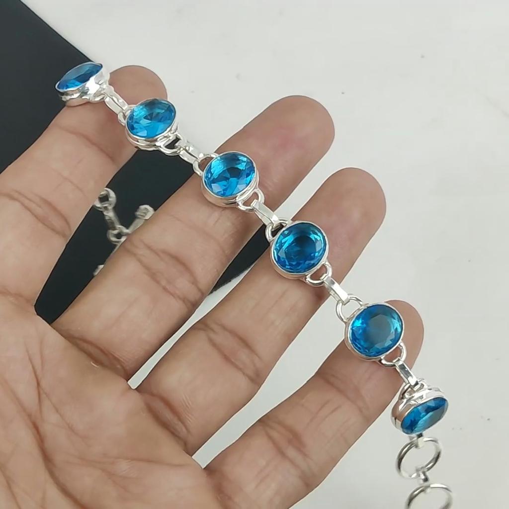 Изящный браслет Siwss Blue Topaz Gemstone Handmade из серебра 925 пробы, браслет Siwss Blue Topaz для жены, браслет унисекс, подарок на День отца