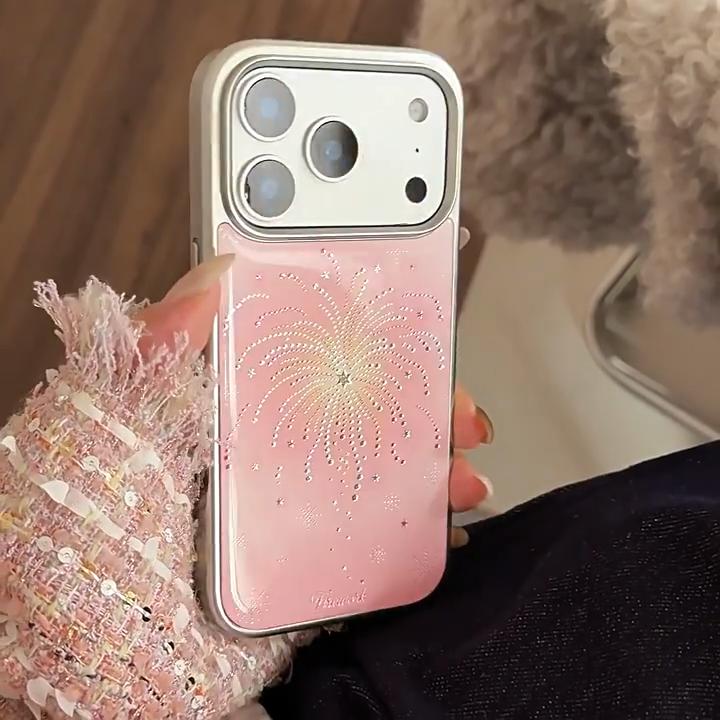 Чехол для iPhone 17 Pro Max Apple 16 «Розовый фейерверк», 15-дюймовый, Позолоченный, Новогодний атмосферой, Высококачественный защитный чехол