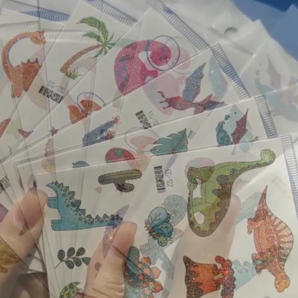 1 Sheet Kids Glitter Sticker Toys Dinosaur Fake Tattoo Stickers Kids Watertransfer Body Sticker Waterproof But Easy Remove