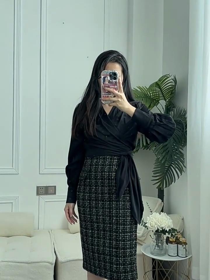 Женские юбки из твида для офиса, средней длины, с высокой талией, в деловую клетку, элегантная юбка-карандаш с одной ногой Faldas