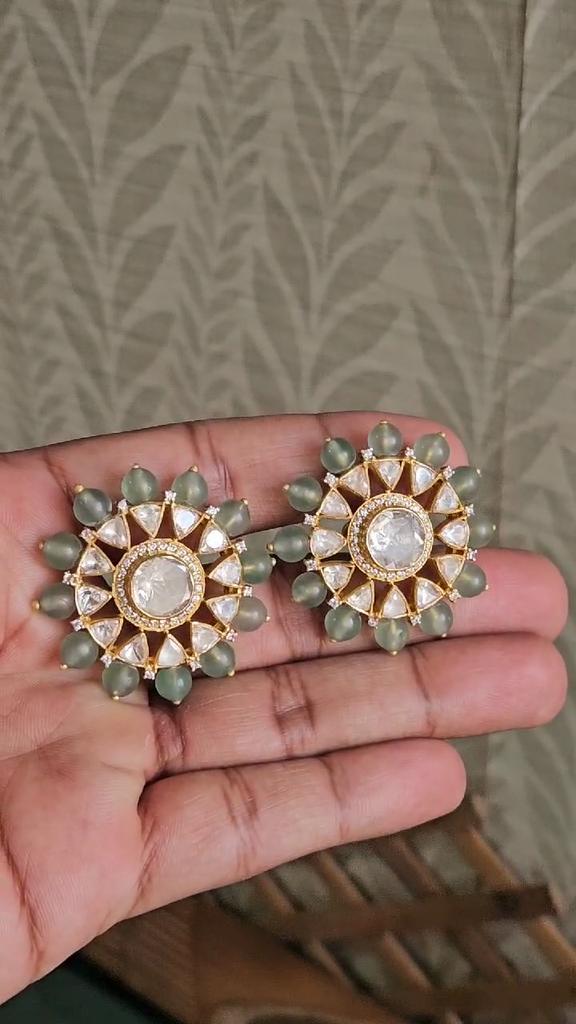 Arisha Silver Gold Plated 925 Sterling Silver Earring, Handmade Kundan Jewelry with Moissanite and Cubic Zirconia for Women, Indian Jewelry